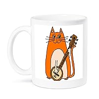 3dRose All Smiles Art Pets - Funny Cool Orange Cat Playing Banjo Cartoon - Mugs (mug_263850_1)