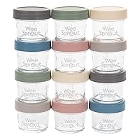 Baby Food Storage Jars w/ Lids (4 oz, 12 Pack) – Reusable Baby Food Jars with Lids – Snack, Puree, or Breast Milk Storage Containers for Fridge – Freezer & Microwave Safe Baby Essentials Must Haves