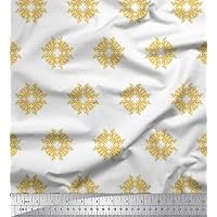Soimoi Rayon Gold Fabric - by The Yard - 56 Inch Wide - Leaves Wreath & Floral Textile - Elegant and Nature-Inspired Patterns for Various Uses Printed Fabric