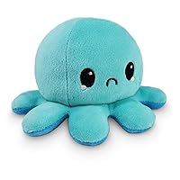 TeeTurtle - The Original Reversible Octopus Plushie - Happy Blue + Sad Light Blue - Cute Sensory Fidget Stuffed Animals That Show Your Mood 4 inch