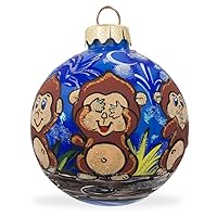 Symbolic Trio: 3 Wise Monkeys - No See, No Hear, No Speak Blown Glass Ball Christmas Ornament 3.25 Inches