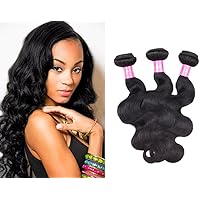 100% Brazilian Virgin Human Hair Extension Body Wave 3 Bundles Unprocessed Real Human Hair Weft Weave Extensions, Natural Black 18inch 18inch 20inch