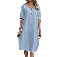 Solid Button Detail Dual Pockets Tunic Dress