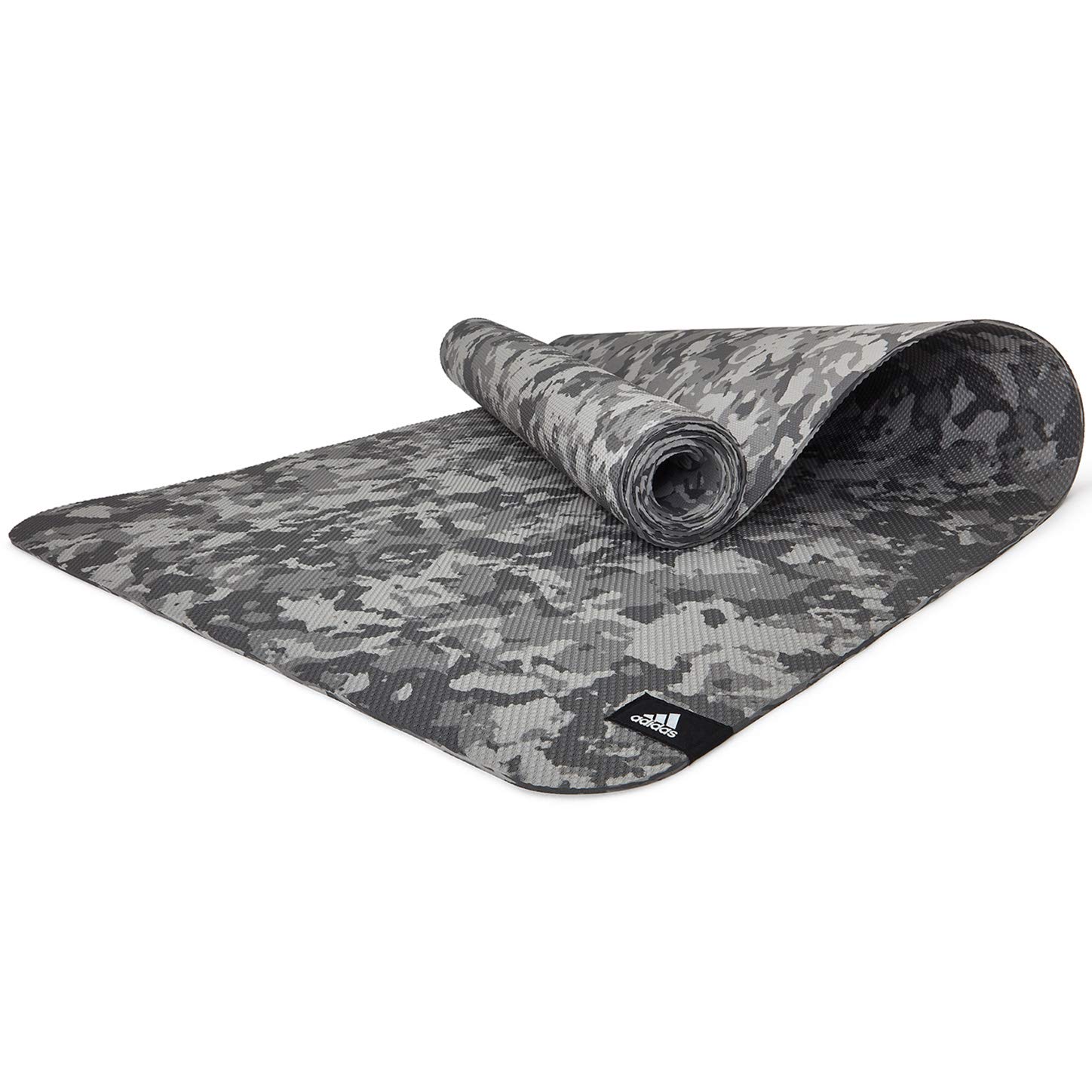 adidas 4mm Thick Textured Training Mat - Grip Texture for Support and Stability - Lightweight Non-Slip Workout Mat for Home Gym, Floor Workouts, and General Fitness - Portable and Durable - Grey Camo