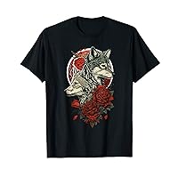 wolves Portrait Dia de los Muertos wolf Lover Roses Themed T-Shirt