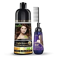 Hair Color Shampoo for Gray Hair Light Brown 500 Ml + Instant Hair Straightener Cream with Applicator Comb Brush 150 Ml