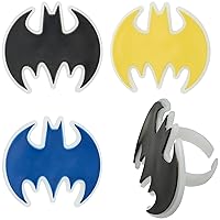 DecoPac Batman™ Dark Knight Rings, Glow In The Dark Batman Cupcake Decorations, Bat Signal Cake Toppers in Black, Yellow, Blue - 24 Pack