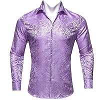 Men's Silk Shirt Seasonal Paisley Polo Collar Long Sleeve Embroidered Fit Top