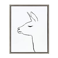 Kate and Laurel Sylvie Minimalist Llama Framed Canvas Wall Art by Teju Reval, 18x24 Gray, Simple Animal Wall Decor