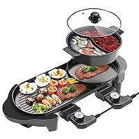 Electric Removable Shabu-shabu Pot Grill Detachable Barbecue Grill with Large Capacity Baking Tray Non-Stick BBQ Pan Adjustable Temperature Double Flavor Hot Pot 110V
