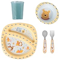 The First Years Disney Winnie the Pooh Toddler Dinnerware Set - Includes Toddler Bowl, Toddler Plate, Fork, Spoon and Toddler Cup - Baby and Toddler Feeding Essentials - 5 Count