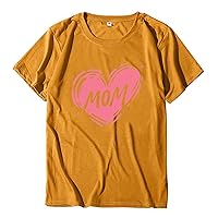 Women Sport Trendy Tee Shirt 2024 Short Sleeve Plus Size Crew Neck Blouses for Mothers Day Loose Print Comfy Tops