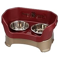 Neater Feeder - Deluxe Model - Mess-Proof Dog Bowls (Medium, Cranberry) - Made in USA - Elevated, No Spill, Non-Tip, Non-Slip, Raised Stainless Steel Food & Water Pet Bowls