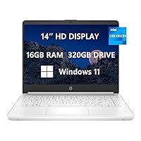 HP 14 HD Laptop, 2023 Newest Upgrade, Intel Intel Celeron N4120(4-core), 16GB RAM, 320GB(64GB SSD+256GB Card), Webcam, Bluetooth, USB-C, White, Windows 11, School and Business Ready, ROKC HDMI Cable