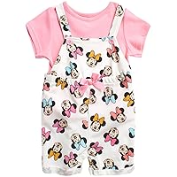 Disney Baby Girls' Romper - 2 Piece Overall T-Shirt Set : Minnie Mouse, Winnie The Pooh