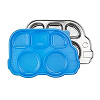 Innobaby Stainless Bus Plate with Airtight Sectional Lid, The Original, Leak-Resistant Divided Platter, Mom Invented Fun Shape Plate Din Din Smart for Babies, Toddlers and Kids, BPA Free Plate, Blue