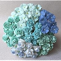 60pcs Mini Paper Flower Green Tone Mini Paper Flowers Mulberry Paper Flowers for Crafts Scrapbooking Embellishment Wedding Card Supplies Mini Paper Roses Green