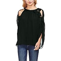 Vince Camuto Womens Gathered Neck Cold Shoulder Blouse