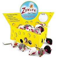 Pet Edge Zanies Cheese Wedge Display Box with 60 Furry Mice Toys for Cats – Mouse Measures 3” in Length Including Tail
