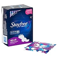 Stayfree Ultra Thin Overnight Pads with Wings, For Women, Reliable Protection and Absorbency of Feminine Moisture, Leaks and Periods, 40 count
