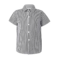 FEESHOW Boys Summer Button Down Dress Shirt Kids Short Sleeve Casual Vertical Striped Shirt Daily Wear