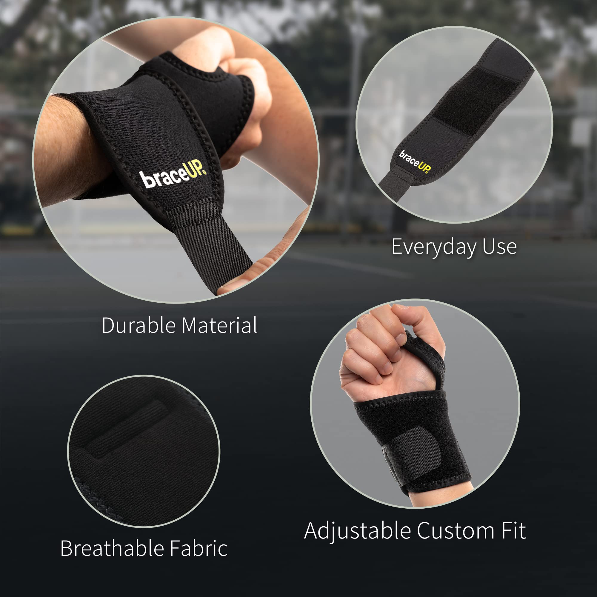 BraceUP Adjustable Wrist Wrap for Men and Women - Workouts Wrist Band, Carpal Tunnel Compression Wrist Brace, Tendonitis Wrist Splint, Left Right Hand One Size Adjustable (Silver)