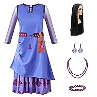 Mcgeeney Wish Asha Dress - Princess Asha Costume for Girls 3-12 - Dress Up Set with Wig, Belt, Pouch, Necklace and Earrings