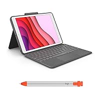 Logitech Combo Touch Keyboard Case for iPad (7th gen - 2019 | 8th gen - 2020 | 9th gen - 2021) + Logitech Crayon Orange Digital Pencil for all iPads (2018 Releases and Later)