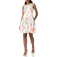 Taylor Dresses Women's Sleeveless Abstract Print Fit and Flare Dress, Ivory Coral, 12
