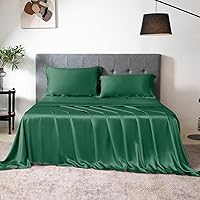 THXSILK 100% Silk Sheet Set, 7A+ Silk Sheet Set Soft Breathable, Luxury Bedding (1 Flat Sheet, 1 Fitted Sheet, 2 Pillow Shams) Full, Emerald Green