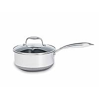 HexClad 2 Quart Hybrid Stainless Steel Pot Saucepan with Glass Lid Easy to Clean, Dishwasher & Oven Safe Non-stick, Ideal for Making Sauces, Reheating Soups, Stocks, and Cooking Grains
