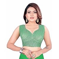 Aashita Creations Women's Sequence Embroidered Light Green Saree Blouse_1154