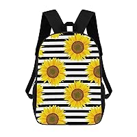 Sunflowers White Striped Casual Backpack 17 Inch Travel Hiking Laptop Business Bag Unisex Gift for Outdoor Work Camping