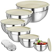 Mixing Bowls with Lids Set, 6 PCS Stainless Steel Mixing Bowls with 3 Grater Attachments, Kitchen Food Storage Organizers Nesting Mixing Bowl, Large Size 4.5, 3.5, 2.1, 1.5, 1.1, 0.7QT