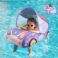 Baby Pool Float with 3D Car Design, Heavy Duty PVC Baby Swim Float, Toddler Pool Float, Swimming Floats Seat Boat with Steering Wheel for 12-18, 12-24 Months, Age 2-3, 1-4 Years Girl Boy