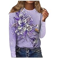 XHRBSI 2023 Fashion Trends Women Women's Fashion Casual Long Sleeve Print Round Neck Pullover Top Blouse