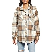 Womens Flannel Plaid Shacket Long Sleeve Oversized Button Down Jacket Casual Loose Boyfriend Warm Outwear with Pockets
