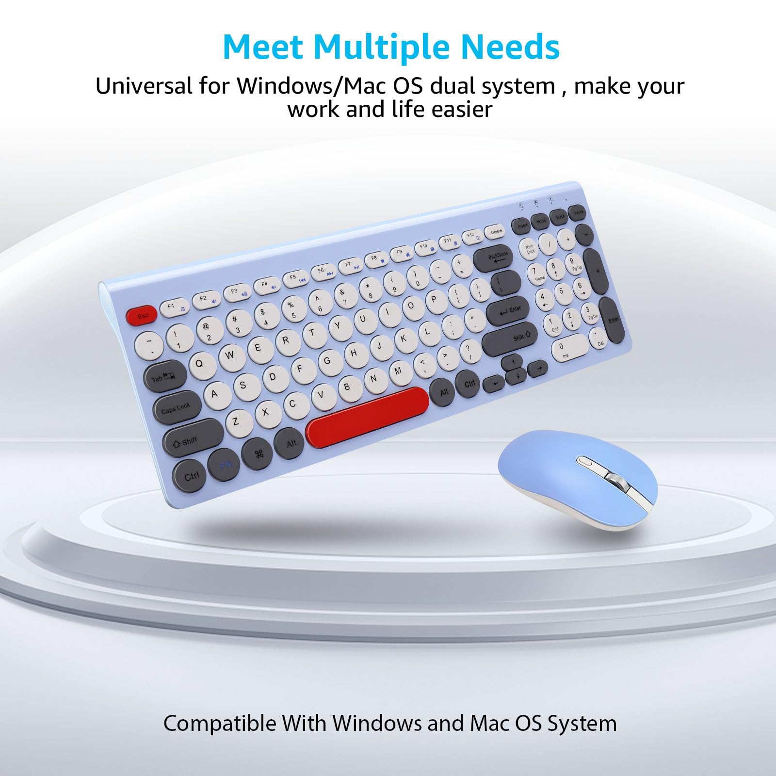 LeadsaiL Wireless Keyboard and Mouse Combo, Wireless USB Mouse and Computer Keyboard Set, Compact and Silent for Windows Laptop, Desktop, PC- Colorful