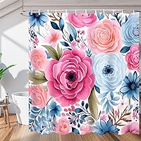 Colorful Rose Shower Curtain for Bathroom Decor, Roses 72x72in Bath Curtains, Waterproof Bathroom Curtains with Hooks for Bathtubs