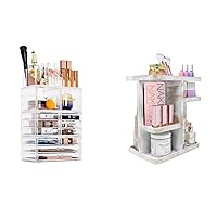 Sorbus Beauty Makeup Tower and Bamboo Rotating Makeup Carousel Set - Includes Two Beauty Organizers - Makes a Great Gift
