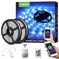 Lepro Alexa Compatible LED Tape Light, 32.8 ft (10 m), RGB String Light, Smart Home, Illumination Light, Music Connection, Smart Lighting, Dimmable Color, WiFi Control, Remote Control, Cutable, LED
