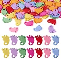 Pandahall 100pcs Colorful Acrylic Baby Foot Print Charms Pendants Mixed Color Table Scatter Confetti Loose Charm Beads for Baby Shower Jewelry Makings DIY Party Decoration Supplies
