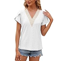 White Tank Tops Women Plus Size Pack Womens Fashion Casual Top Lace V Neck T Shirts Summer Short Sleeve Casual