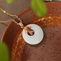 Jade Round Necklaces Ancient Gold Craft Pendant Vintage Chain Jewelry Gift 1Pcs (Color : White, Size : 45cm)