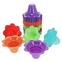 Lot45 Snow Cone Bowls - Reusable Colorful Plastic 100pc Shaved Ice Flower Cups - Holds 4oz of Desserts and Snacks