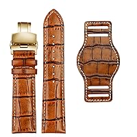 Genuine Leather Watch Strap 20mm 22mm Mens watchband with mat wristwatches Band Handmade Leather Bracelet (Color : Brown Gold Folding, Size : 18mm)