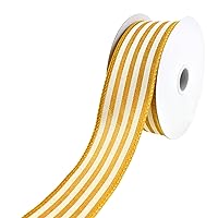 Homeford Cabana Stripes Faux Linen Wired Ribbon, 1-1/2-Inch, 10-Yard (Sunflower)