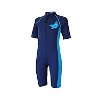 EcoStinger® Boys Sunsuit UV Protection One Piece Swimsuit UPF50+ Navy Blue Whale Print