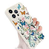 Compatible with iPhone 15 Pro Max Butterfly&Florals Case, Silicone Ultra Slim Shockproof Protective Phone Case for 6.7inch, White