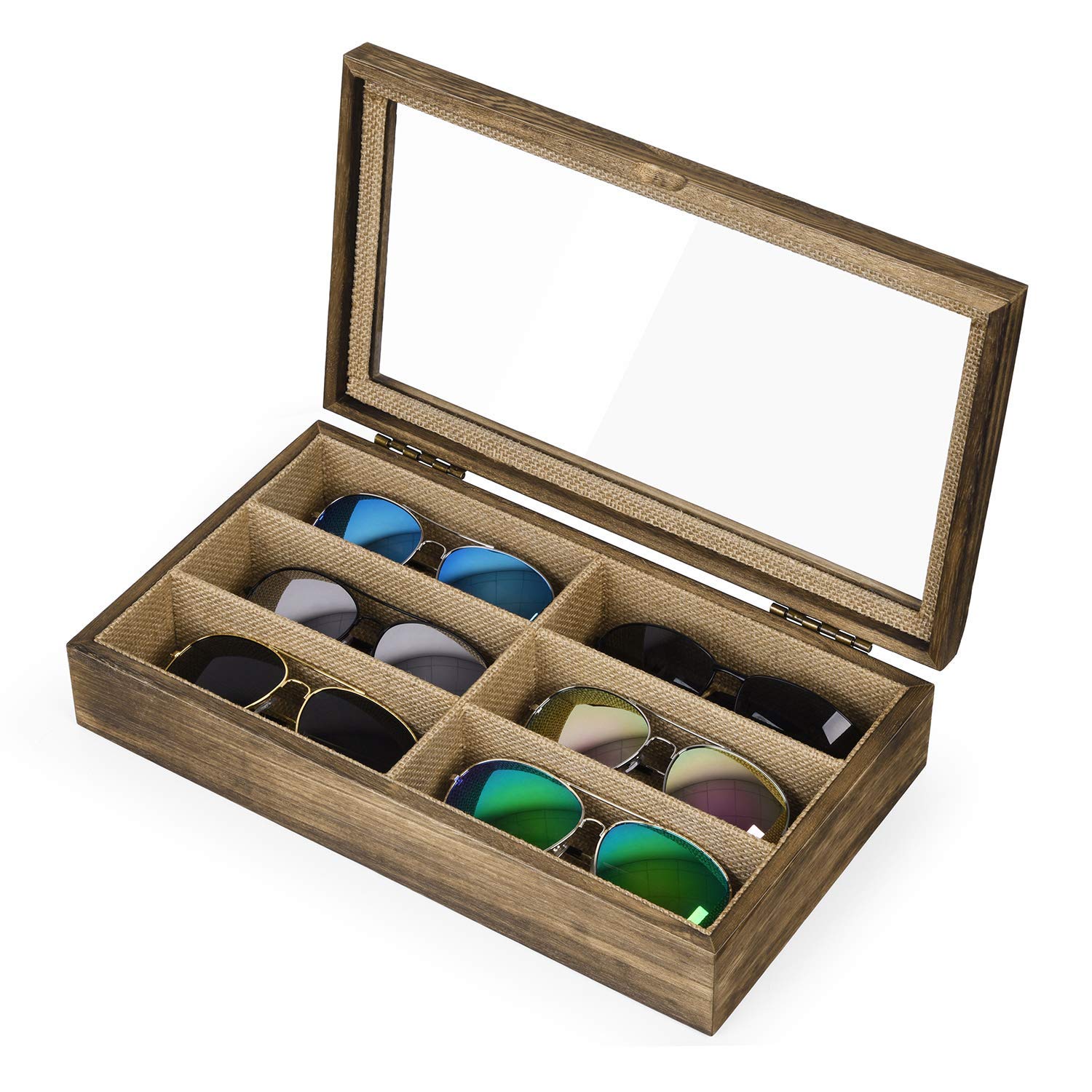 SRIWATANA Watch Box Case 6 Slot and Sunglasses Organizer for Women Men, Vintage Style (Contains 2 Items)